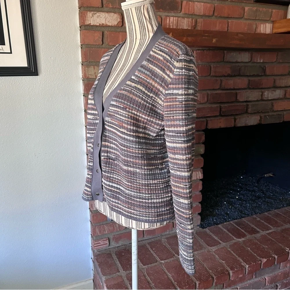 PXG Women’s Open Knit Striped Cardigan in Multi Gray Sz L